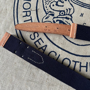 SAMPLE SALE - WEBBING AND LEATHER BELT - NAVY / RUSSET narrow