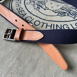 SAMPLE SALE - WEBBING AND LEATHER BELT - NAVY / RUSSET narrow
