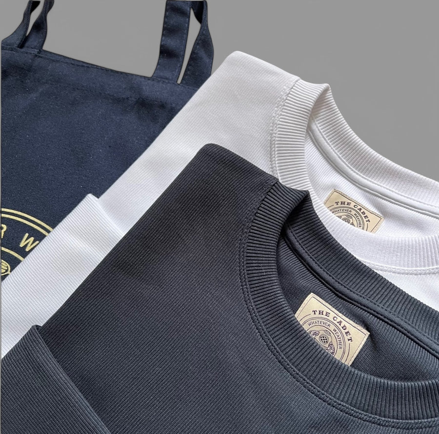 THE NEW CADET HEAVY LONG SLEEVE CREW - TWIN PACK WHITE/NAVY