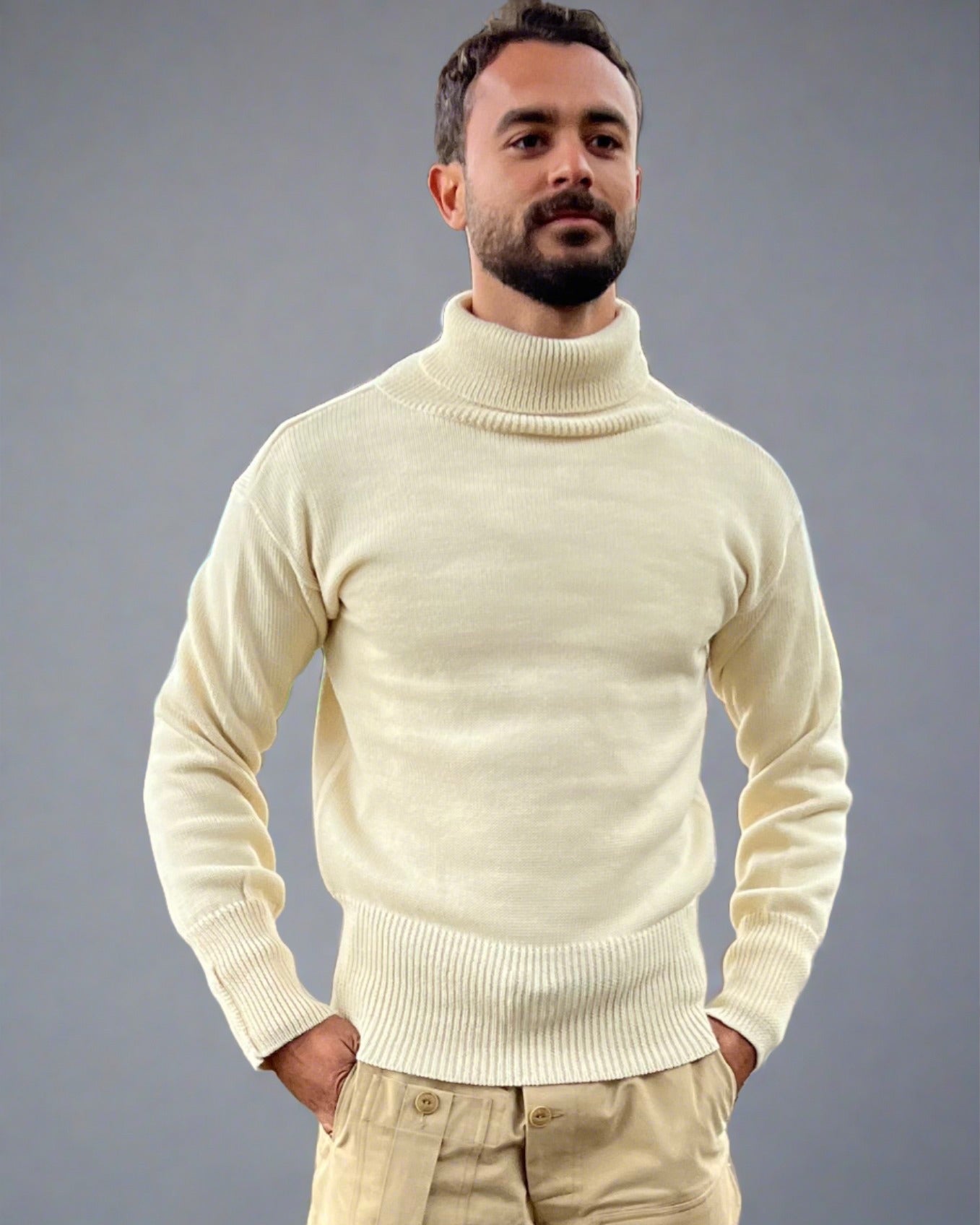 Submariner Sweater, Polo Neck, Natural Cream, Chunky Wool - THE NAUTICAL  COMPANY UK